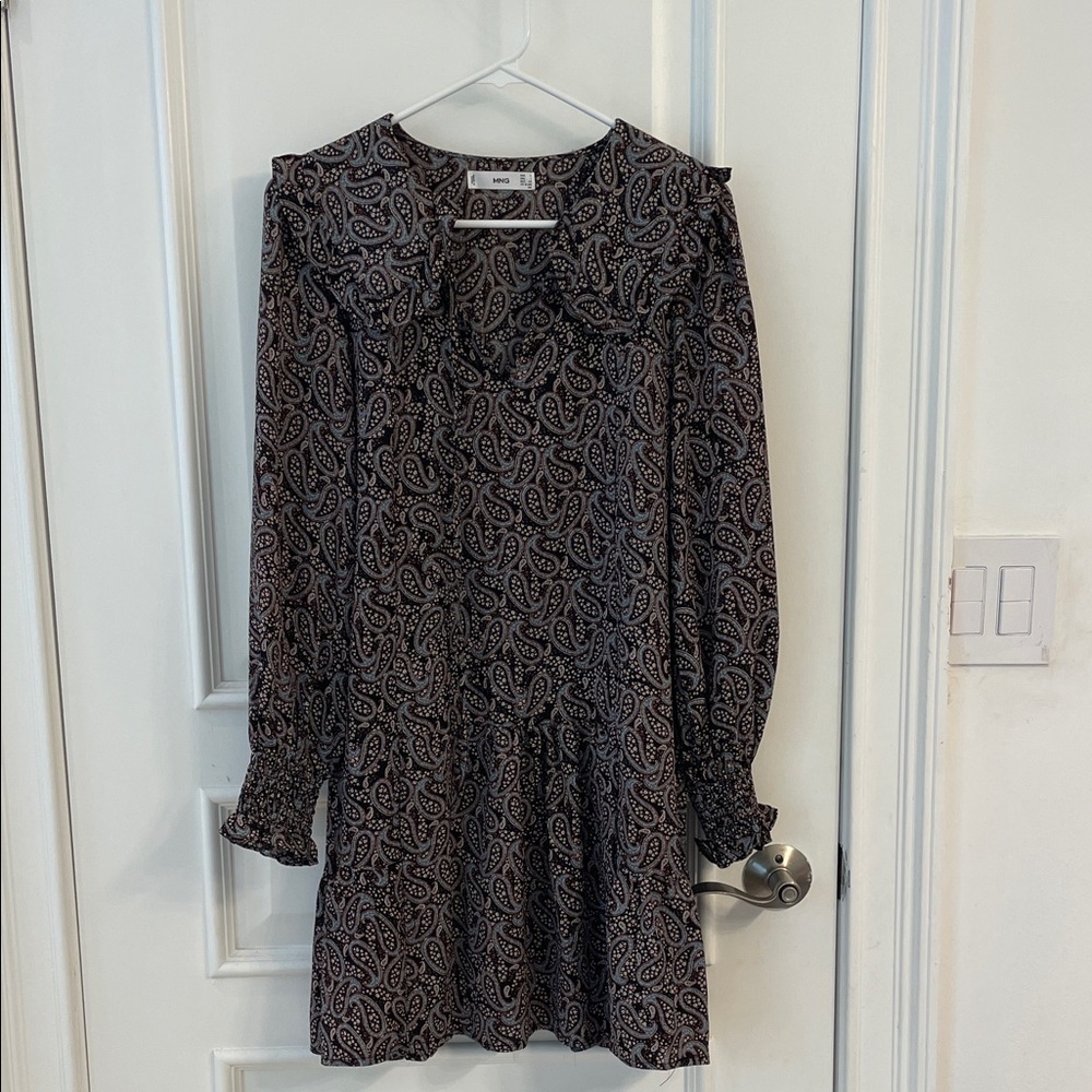 Mango Black and White Paisley Long Sleeve Dress Size Small